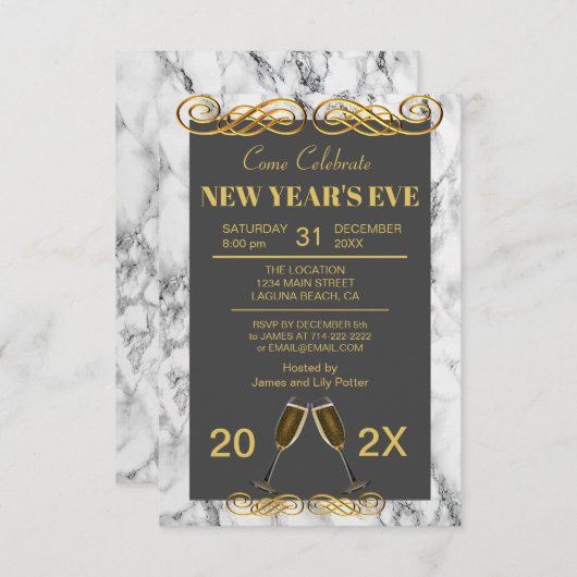 Elegant Marmeren Nieuwjaarsfeest (Voorkant / Achterkant)