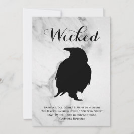 Elegant Marmeren Raaf Halloween Kostuumfeest Kaart