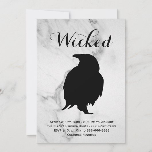 Elegant Marmeren Raaf Halloween Kostuumfeest Kaart (Voorkant)
