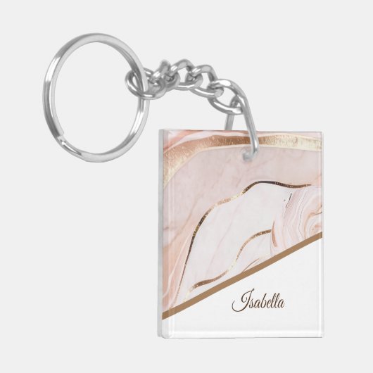 Elegant marmeren Roos goud Sleutelhanger (Voorkant Links)