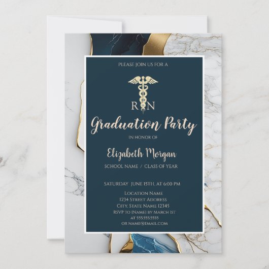 Elegant Marmeren Steen Goud Verpleegster Afstudeer Kaart (Voorkant)