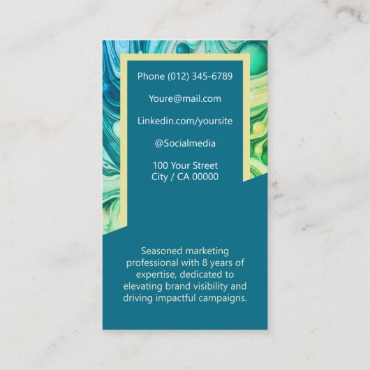 Elegant Marmeren Werkzoekende Classy Blauwgroen Gr Visitekaartje (Achterkant)