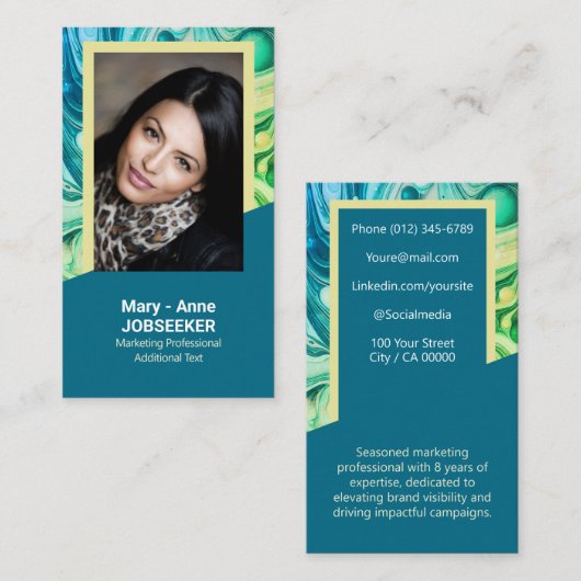 Elegant Marmeren Werkzoekende Classy Blauwgroen Gr Visitekaartje (Voorkant / Achterkant)