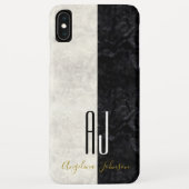 Elegant Marmeren Zwart-wit Initialen Monogram Case-Mate iPhone Case (Achterkant)