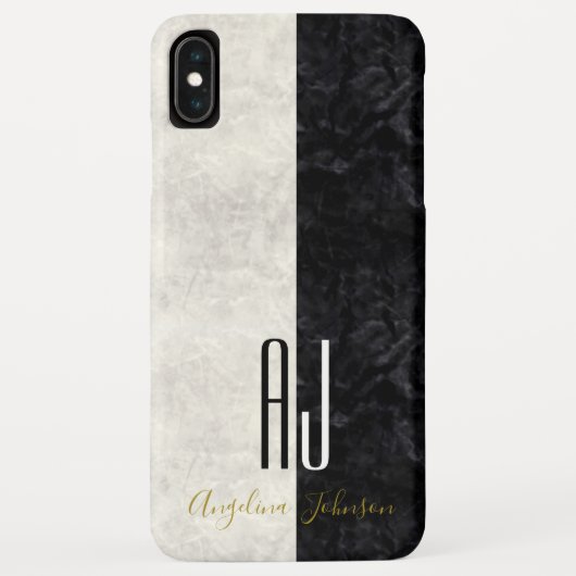Elegant Marmeren Zwart-wit Initialen Monogram Case-Mate iPhone Case (Achterkant)