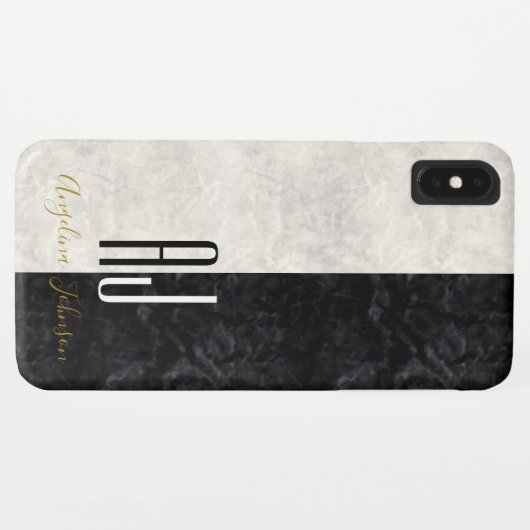Elegant Marmeren Zwart-wit Initialen Monogram Case-Mate iPhone Case (Achterkant (horizontaal))