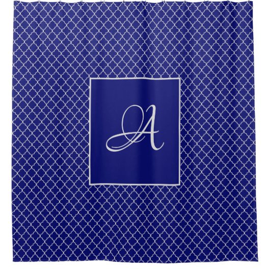 Elegant Marokkaans damast marine Blauw monogram Douchegordijn (Voorkant)