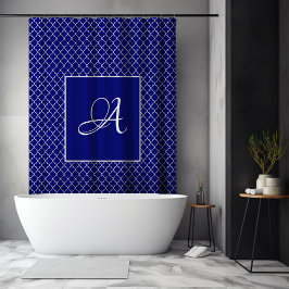 Elegant Marokkaans damast marine Blauw monogram Douchegordijn