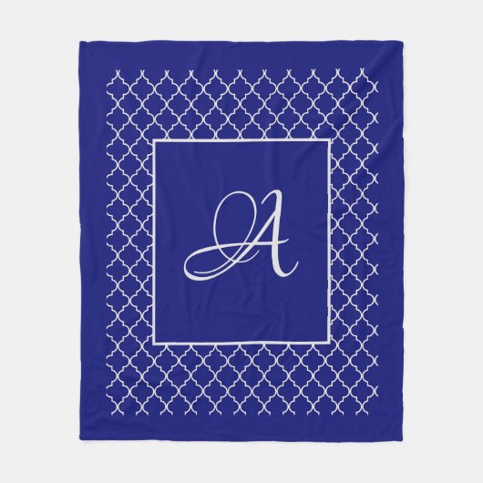 Elegant Marokkaans damast marine Blauw monogram Fleece Deken (Voorkant)