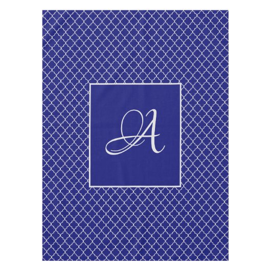 Elegant Marokkaans damast marine Blauw monogram Tafelkleed (Voorkant)
