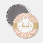 Elegant Marokkaans patroon roze koraal monogram Magneet (Voorkant / Achterkant)