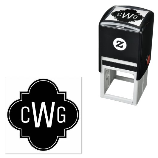 Elegant Marokkaans Quatrefoil 3 Initiaal Monogram Zelfinktende Stempel (In situ)