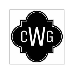 Elegant Marokkaans Quatrefoil 3 Initiaal Monogram Zelfinktende Stempel