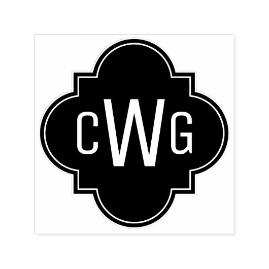 Elegant Marokkaans Quatrefoil 3 Initiaal Monogram Zelfinktende Stempel (Design)