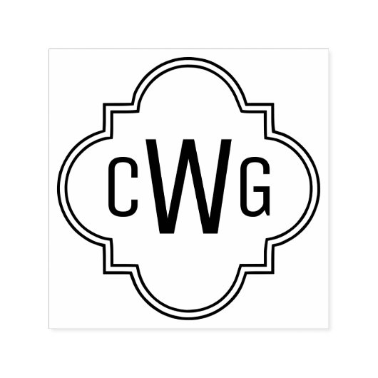 Elegant Marokkaans Vierblad 3 Initiaal Monogram #2 Zelfinktende Stempel (Design)