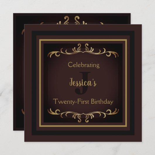 Elegant Maroon and Gold Birthday Invitation Kaart (Voorkant / Achterkant)
