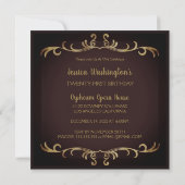 Elegant Maroon and Gold Birthday Invitation Kaart (Achterkant)