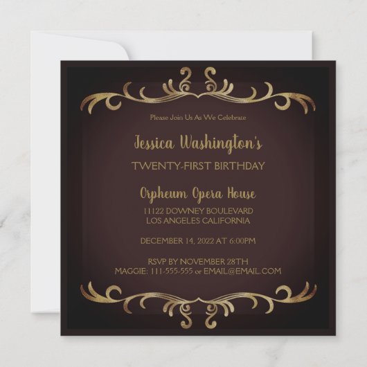 Elegant Maroon and Gold Birthday Invitation Kaart (Achterkant)