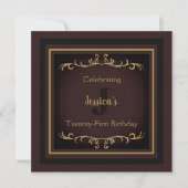 Elegant Maroon and Gold Birthday Invitation Kaart (Voorkant)