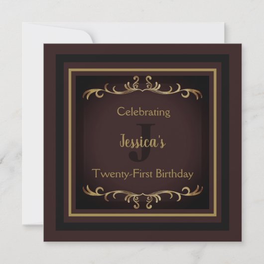 Elegant Maroon and Gold Birthday Invitation Kaart (Voorkant)