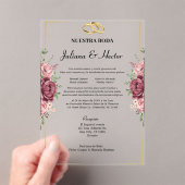 Elegant Maroon and Gold Floral Wedding Acryl Uitnodigingen (Insitu (Draagbaar))