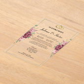 Elegant Maroon and Gold Floral Wedding Acryl Uitnodigingen (Laagn)