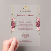Elegant Maroon and Gold Floral Wedding Acryl Uitnodigingen (Insitu (Draagbaar))