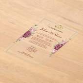 Elegant Maroon and Gold Floral Wedding Acryl Uitnodigingen (Laagn)
