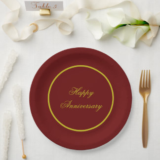 Elegant Maroon and Gold Paper Plate Papieren Bordje