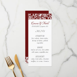 Elegant Maroon-Bourgogne bruiloft Diner Menu Kaart
