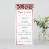 Elegant Maroon-Bourgogne bruiloft Diner Menu Kaart (Staand voorkant)