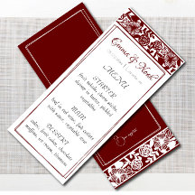 Elegant Maroon-Bourgogne bruiloft Diner Menu Kaart