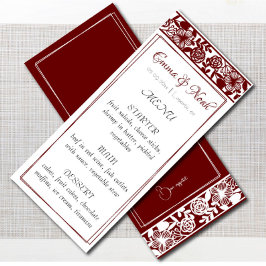 Elegant Maroon-Bourgogne bruiloft Diner Menu Kaart