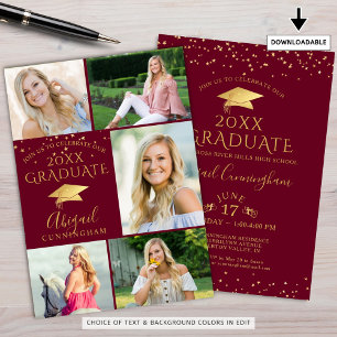 Elegant Maroon Burgundy Gold 5 Foto Afstuderen Kaart