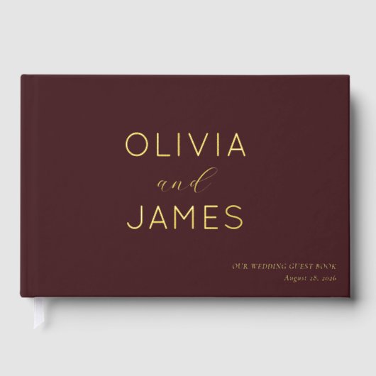 Elegant Maroon Calligraphy Gastenboek (Voorkant)