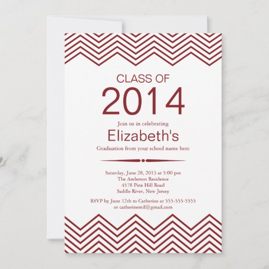 Elegant Maroon Chevron Graduation Party Invitation Kaart (Voorkant)