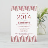 Elegant Maroon Chevron Graduation Party Invitation Kaart (Staand voorkant)
