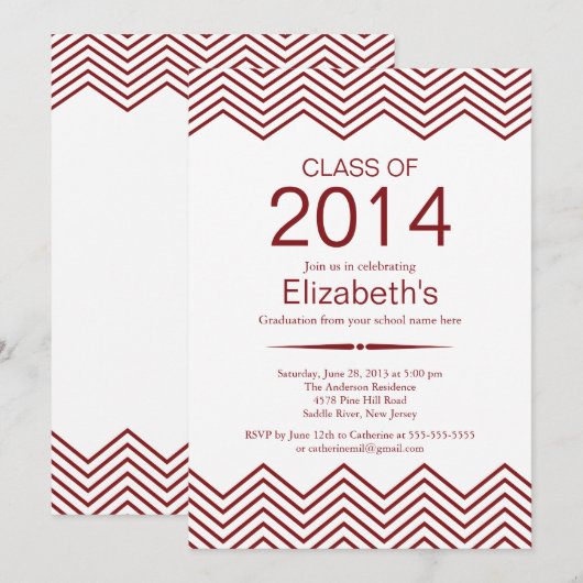 Elegant Maroon Chevron Graduation Party Invitation Kaart (Voorkant / Achterkant)