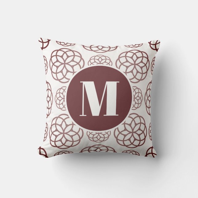 Elegant Maroon Circular Pattern Monogramed Kussen (Voorkant)