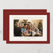 Elegant Maroon Custom Foto Kerstvakantie Kaart (Voorkant / Achterkant)