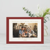 Elegant Maroon Custom Foto Kerstvakantie Kaart (Staand voorkant)