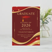 Elegant Maroon en Gold College Afstudeerfeest Kaart (Staand voorkant)