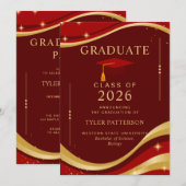 Elegant Maroon en Gold College Afstudeerfeest Kaart (Voorkant / Achterkant)