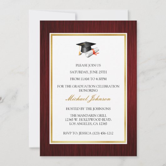 Elegant maroon en goud Klasse 2013 Afstuderen Kaart (Achterkant)