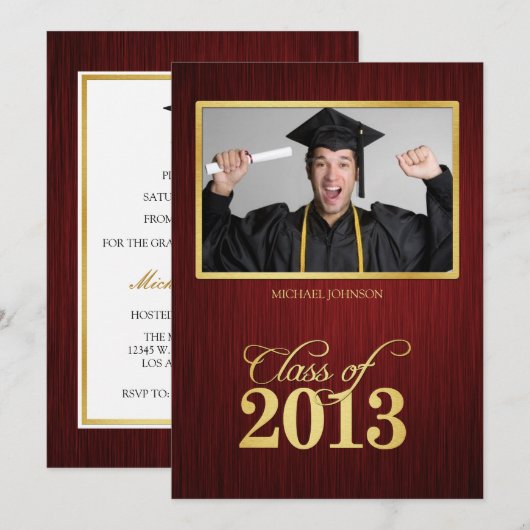 Elegant maroon en goud Klasse 2013 Afstuderen Kaart (Voorkant / Achterkant)