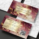 Elegant maroon en gouden Waterverf marmer Visitekaartje