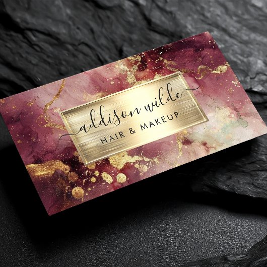 Elegant maroon en gouden Waterverf marmer Visitekaartje