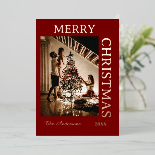 Elegant Maroon en rooskleurig goud Folie Feestdagenkaart (Staand Voorkant)