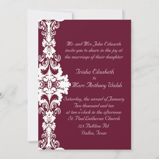 Elegant maroon en white Wedding Invitation Kaart (Voorkant)