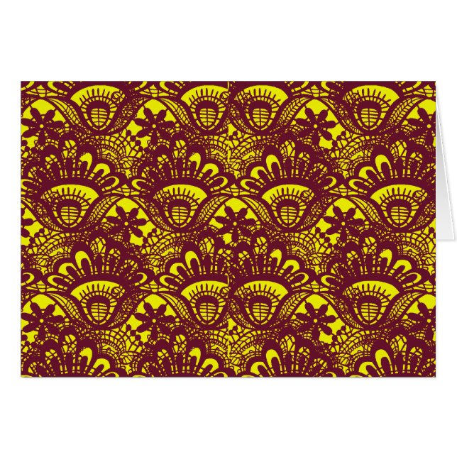 Elegant Maroon en Yellow Lace Damask Pattern (Voorkant Horizontaal)
